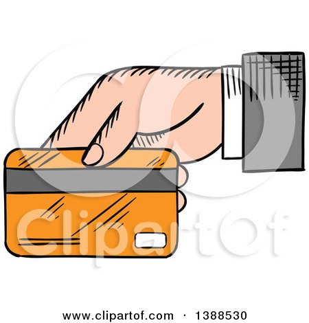 Clipart of a Sketched Mans Hand Holding out a Credit Card - Royalty Free Vector Illustration by Vector Tradition SM