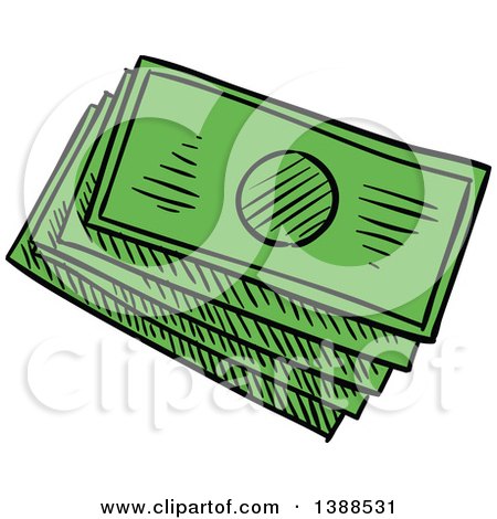 Clipart of a Sketched Stack of Cash Money - Royalty Free Vector Illustration by Vector Tradition SM