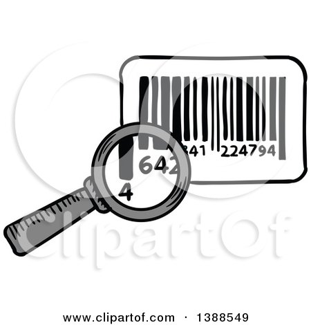 Clipart of a Sketched Magnifying Glass over a Bar Code - Royalty Free Vector Illustration by Vector Tradition SM