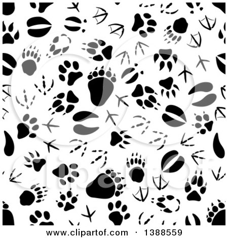 Clipart of a Seamless Background Pattern of Black Animal Tracks - Royalty Free Vector Illustration by Vector Tradition SM