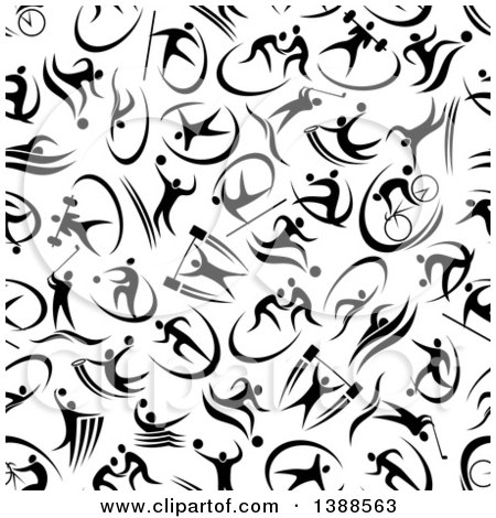 Clipart of a Seamless Background Pattern of Black Athletes - Royalty Free Vector Illustration by Vector Tradition SM