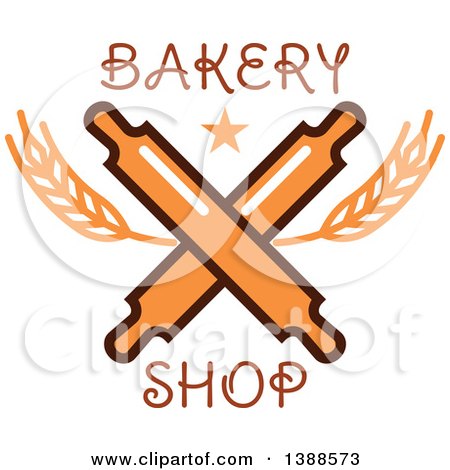Clipart of a Bakery Design with Text, Wheat and Crossed Rolling Pins - Royalty Free Vector Illustration by Vector Tradition SM