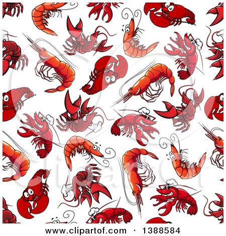Clipart of a Seamless Background Pattern of Lobsters and Shrimp - Royalty Free Vector Illustration by Vector Tradition SM
