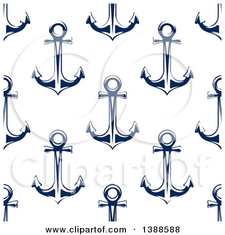 Clipart of a Seamless Background Pattern of Navy Blue Anchors - Royalty Free Vector Illustration by Vector Tradition SM