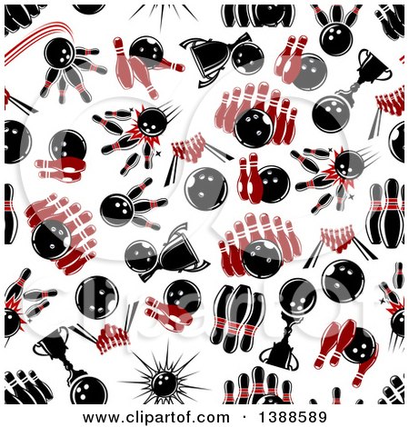 Clipart of a Seamless Background Pattern of Bowling Balls and Pins - Royalty Free Vector Illustration by Vector Tradition SM