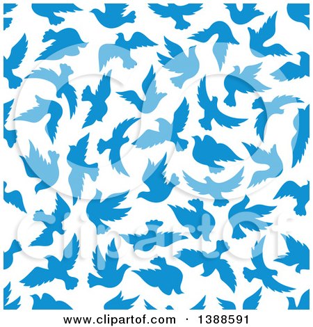 Clipart of a Seamless Background Pattern of Blue Doves - Royalty Free Vector Illustration by Vector Tradition SM