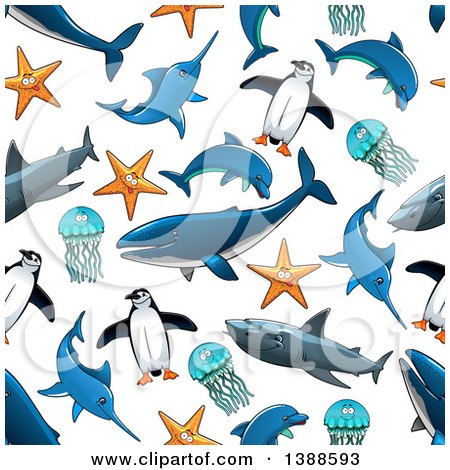 Clipart of a Seamless Background Pattern of Sea Creatures - Royalty Free Vector Illustration by Vector Tradition SM