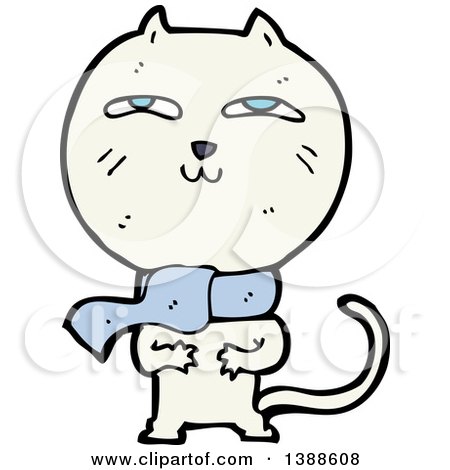 Clipart of a Cartoon White Kitty Cat Wearing a Scarf - Royalty Free Vector Illustration by lineartestpilot