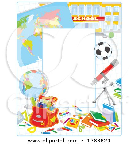 Clipart of a Vertical Border Frame of School Accessories - Royalty Free Vector Illustration by Alex Bannykh
