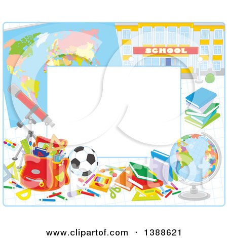 Clipart of a Horizontal Border Frame of School Accessories - Royalty Free Vector Illustration by Alex Bannykh
