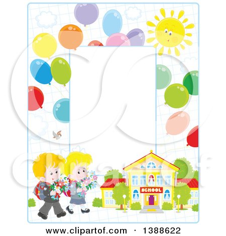 Clipart of a Vertical Border Frame of School Children - Royalty Free Vector Illustration by Alex Bannykh