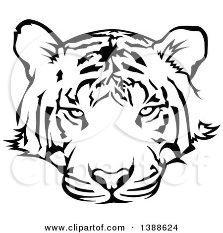 Clipart of a Black and White Tattoo Styled Tiger - Royalty Free Vector Illustration by dero