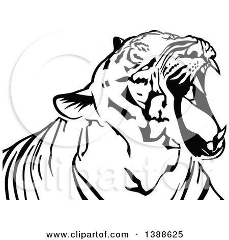 Clipart of a Black and White Tattoo Styled Tiger - Royalty Free Vector Illustration by dero