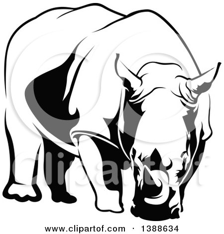 Clipart of a Black and White Tattoo Styled Rhino - Royalty Free Vector Illustration by dero