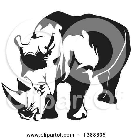 Clipart of a Black and White Tattoo Styled Rhino - Royalty Free Vector Illustration by dero