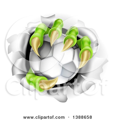 Clipart of Monster Claws Holding a Soccer Ball and Ripping Through a Wall - Royalty Free Vector Illustration by AtStockIllustration