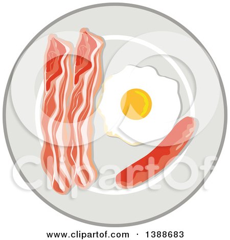 Clipart of a Retro Breakfast Plate with an Egg, Bacon and Sausage - Royalty Free Vector Illustration by patrimonio