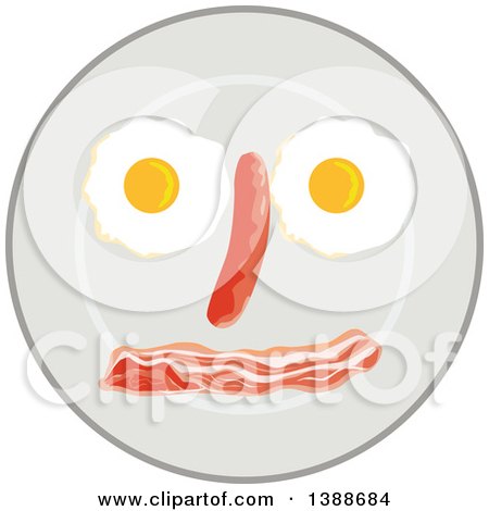 Clipart of a Retro Breakfast Plate with an Egg, Bacon and Sausage Face - Royalty Free Vector Illustration by patrimonio