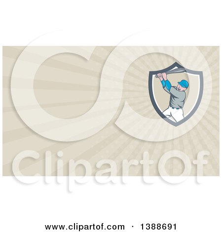 Clipart of a Retro Cartoon White Male Baseball Player Athlete Batting and Rays Background or Business Card Design - Royalty Free Illustration by patrimonio