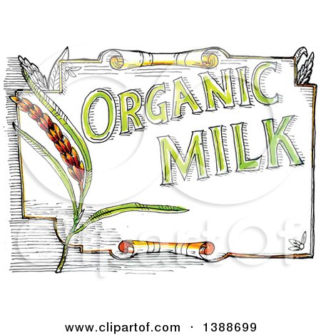 Clipart of a Retro Sketched Organic Milk Label - Royalty Free Vector Illustration by patrimonio