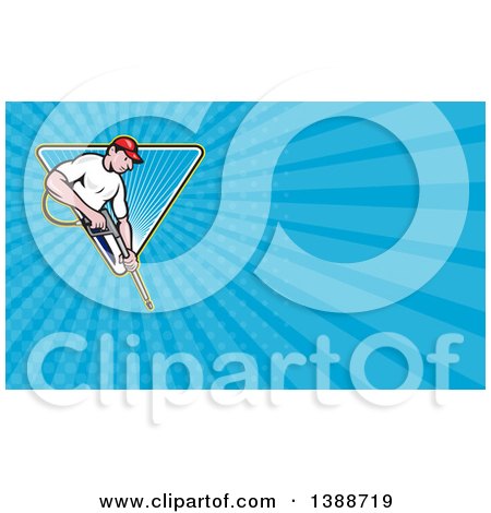 Clipart of a Pressure Washer and Blue Rays Background or Business Card Design - Royalty Free Illustration by patrimonio