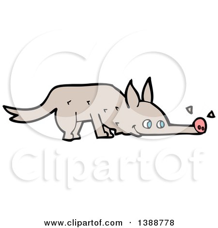 Clipart of a Cartoon Wolf Sniffing - Royalty Free Vector Illustration by lineartestpilot