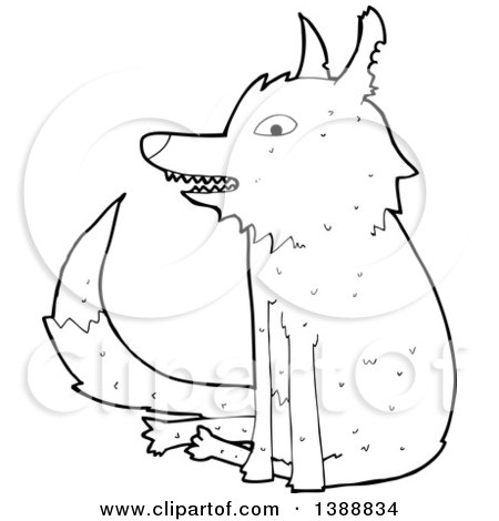 Clipart of a Cartoon Black and White Lineart Wolf - Royalty Free Vector Illustration by lineartestpilot