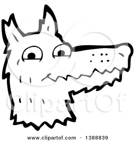 Clipart of a Cartoon Black and White Lineart Wolf - Royalty Free Vector Illustration by lineartestpilot