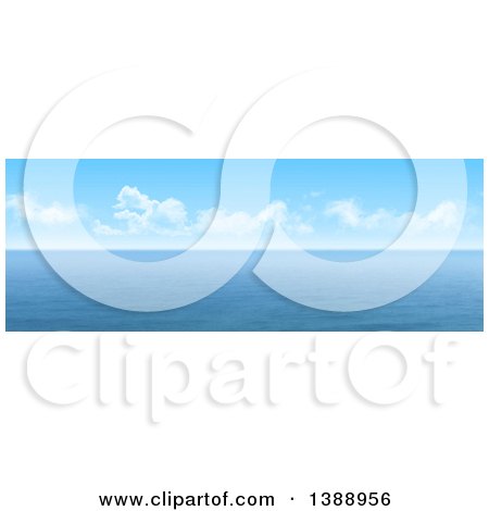 Clipart of a Widescreen 3d Panoramic View of the Ocean Under Blue Sky with Puffy Clouds - Royalty Free Illustration by KJ Pargeter