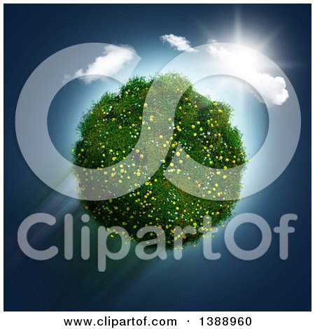 Clipart of a 3d Grassy Planet with Daisy and Buttercup Flowers with a Sunny Sky - Royalty Free Illustration by KJ Pargeter