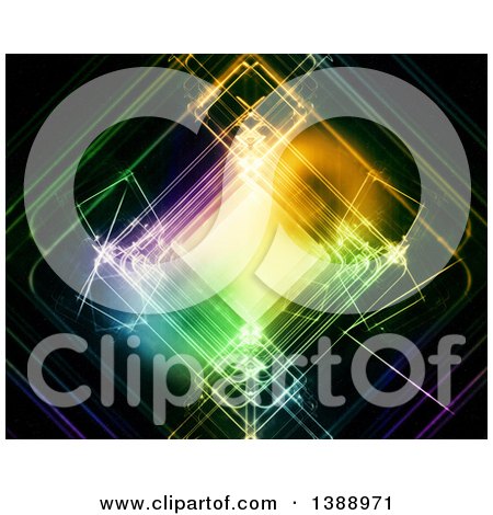 Clipart of a Background of Colorful Neon Squares over Black - Royalty Free Illustration by KJ Pargeter