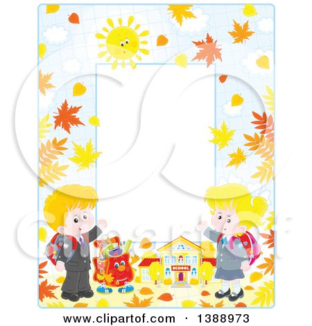 Clipart of a Vertical Border Frame of Children Going Back to School in the Fall - Royalty Free Vector Illustration by Alex Bannykh