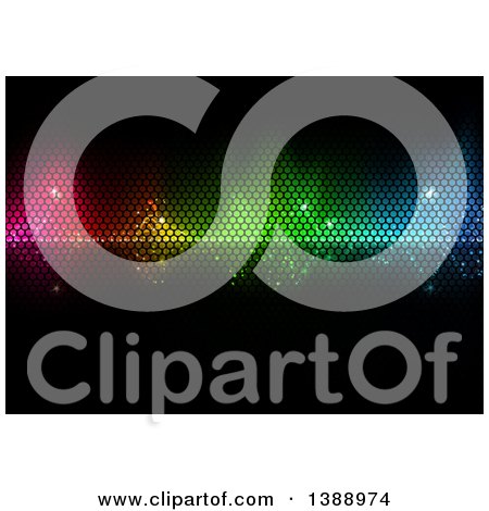 Clipart of a Background of Colorful Lights on a Grid over Black - Royalty Free Vector Illustration by dero
