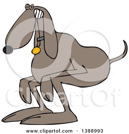Clipart of a Cartoon Brown Dog Straining and Pooping - Royalty Free Vector Illustration by djart