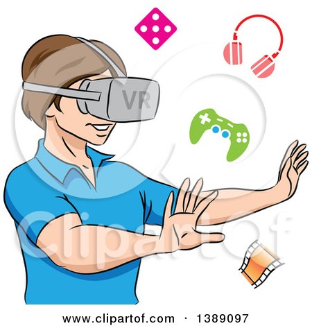 Clipart of a Boy Using a Virtual Reality Set - Royalty Free Vector Illustration by cidepix