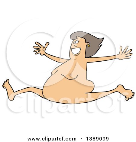 Clipart of a Cartoon Carefree Nude White Woman Leaping - Royalty Free Vector Illustration by djart