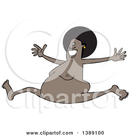 Clipart of a Cartoon Carefree Nude Black Woman Leaping - Royalty Free Vector Illustration by djart