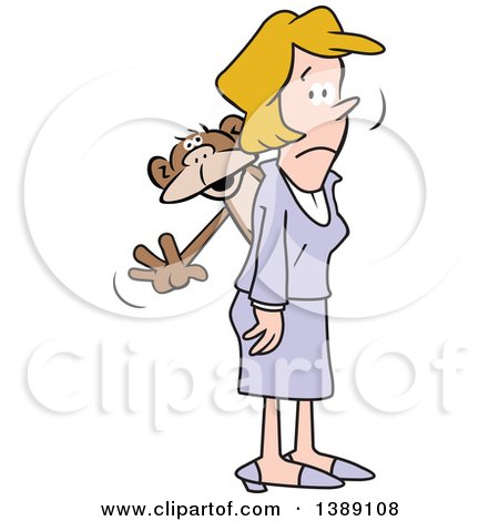 Clipart of a Cartoon Blond White Woman with a Monkey on Her Back - Royalty Free Vector Illustration by Johnny Sajem