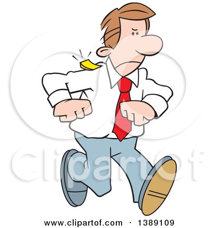 Clipart of a Cartoon Angry Caucasian Business Man Walking with a Chip on Shoulder - Royalty Free Vector Illustration by Johnny Sajem