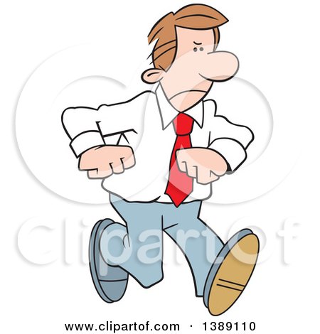 Clipart of a Cartoon Angry Caucasian Business Man Walking - Royalty Free Vector Illustration by Johnny Sajem