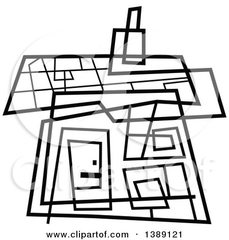 Clipart of a Doodled Abstract Black and White House - Royalty Free Vector Illustration by Prawny