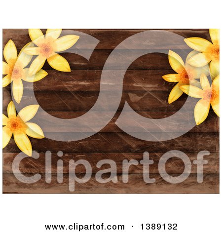 Clipart of a Wood Panel Background Bordered in Flowers - Royalty Free Illustration by Prawny