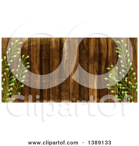 Clipart of a Wood Panel Background Bordered in Plants - Royalty Free Illustration by Prawny
