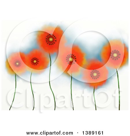 Clipart of a Background of Painted Orange Poppies - Royalty Free Illustration by Prawny