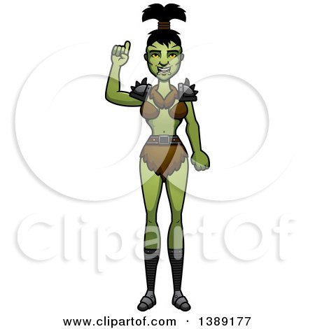 Clipart of a Female Orc Holding up a Finger - Royalty Free Vector Illustration by Cory Thoman