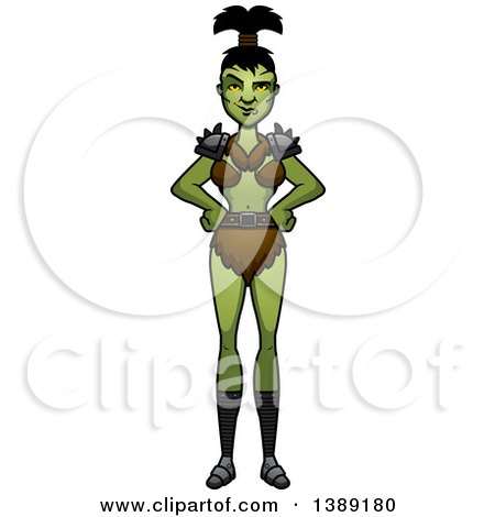 Clipart of a Sly Female Orc with Hands on Her Hips - Royalty Free Vector Illustration by Cory Thoman