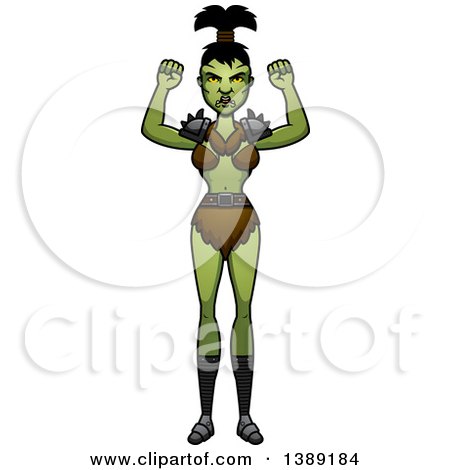 Clipart of a Mad Female Orc Waving Her Fists - Royalty Free Vector Illustration by Cory Thoman