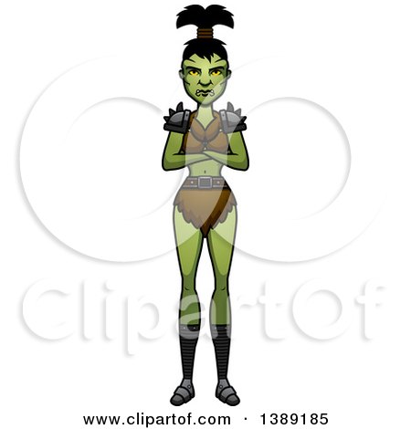 Clipart of a Female Orc with Folded Arms - Royalty Free Vector Illustration by Cory Thoman