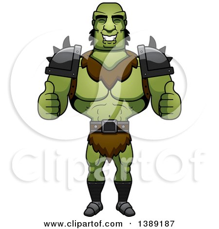Clipart of a Buff Male Orc Giving Two Thumbs up - Royalty Free Vector Illustration by Cory Thoman