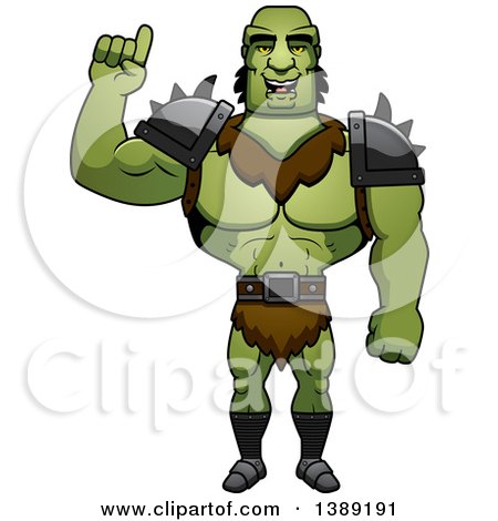 Clipart of a Buff Male Orc Holding up a Finger - Royalty Free Vector Illustration by Cory Thoman